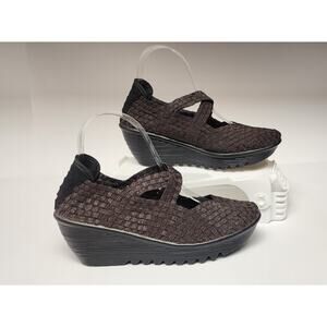 Bernie Mev Woven Gold Criss-Cross Mary Jane Wedge Shoes EU 39 Women's 8